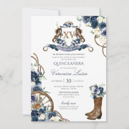 Charro Royal Navy Blue Floral Quinceanera Kaart