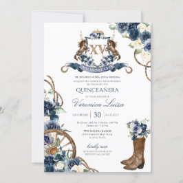 Charro Royal Navy Blue Floral Quinceanera Kaart