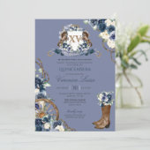 Charro Royal Navy Blue Floral Quinceanera Kaart (Staand voorkant)