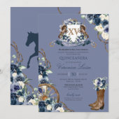 Charro Royal Navy Blue Floral Quinceanera Kaart (Voorkant / Achterkant)