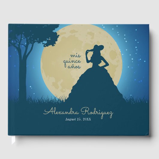 Charro Silhouette met Moon Quinceanera Gastenboek (Voorkant)