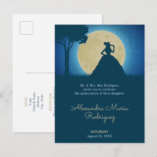 Charro Silhouette met Moon Quinceanera Uitnodiging Briefkaart (Voorkant / Achterkant)