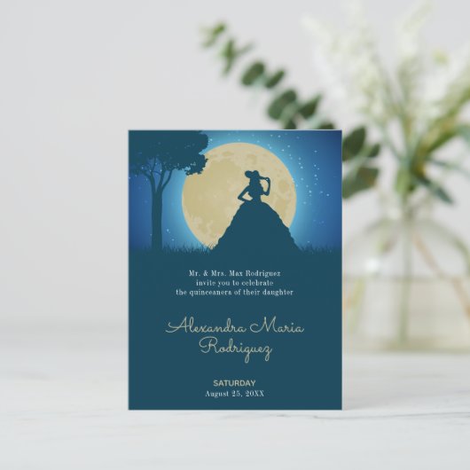 Charro Silhouette met Moon Quinceanera Uitnodiging Briefkaart (Staand voorkant)