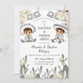 Charro Twins Boy Mexicaanse doop en eerste verjaar Kaart (Voorkant)