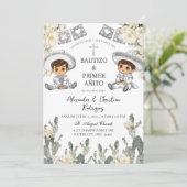 Charro Twins Boy Mexicaanse doop en eerste verjaar Kaart (Staand voorkant)