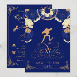 Charro-uitnodiging, in marineblauw en goud aankondiging