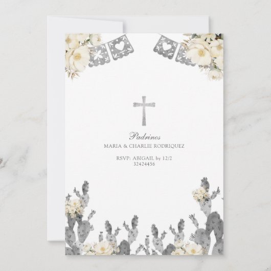 Charro Zilver Wit Mexicaanse Bautizo Y Primer Anit Kaart (Achterkant)