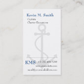 Charter Boot Kapitein Blauw en Wit Anker Visitekaartje (Achterkant)