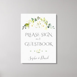 Charterende White Cream Floral Guestbook Sign Canvas Afdruk