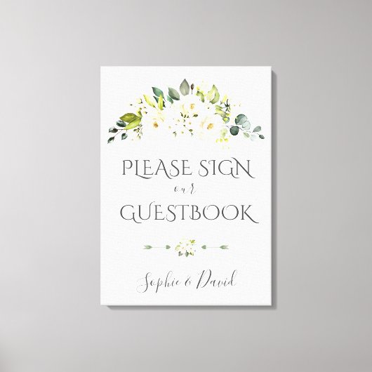 Charterende White Cream Floral Guestbook Sign Canvas Afdruk (Voorkant)