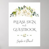 Charterende White Cream Floral Guestbook Sign Poster (Voorkant)