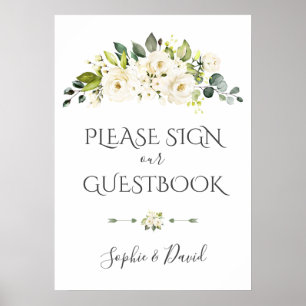 Charterende White Cream Floral Guestbook Sign Poster