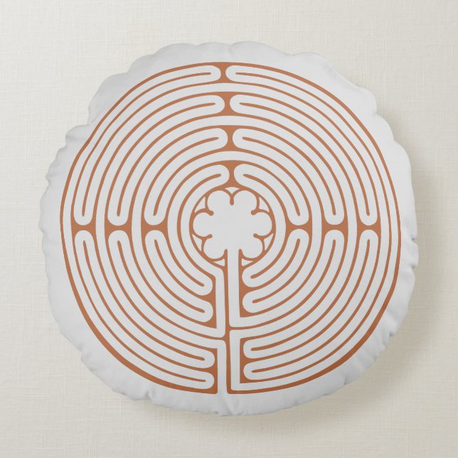 Chartres Labyrint Bruin en Crème Rond Kussen (Voorkant)