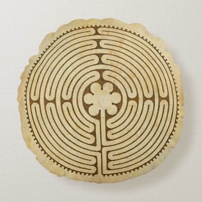 Chartres Labyrinth antiek stijl 1 + uw ideeën Rond Kussen (Voorkant)