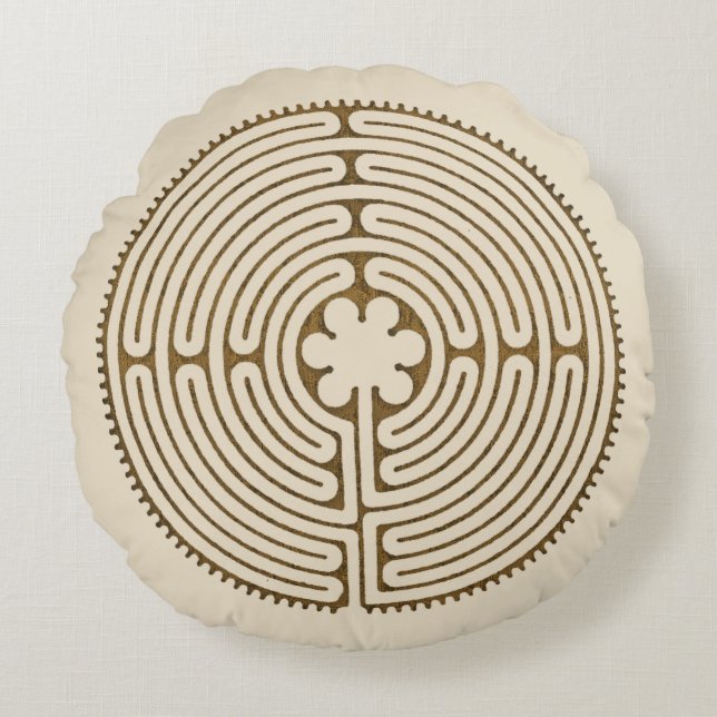 Chartres Labyrinth - Spiritueel symbool Antiek 1 Rond Kussen (Voorkant)