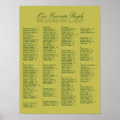 Chartreuse Alphabetical Wedding Seating Chart Poster (Voorkant)