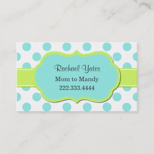 Chartreuse & Aquamarine Mam Play Date Card Contactkaartje (Voorkant)