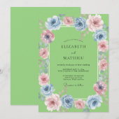 Chartreuse Azure Watercolor Bruiloft Kaart (Voorkant / Achterkant)