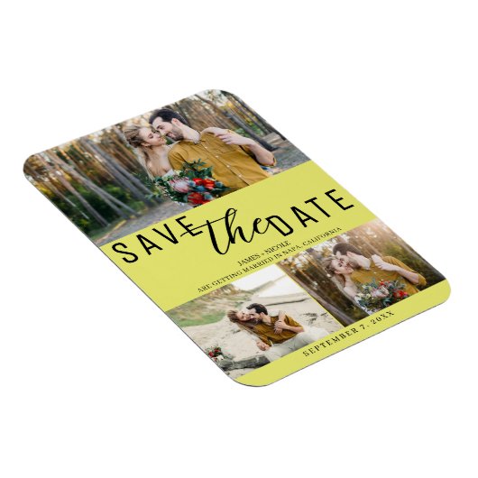Chartreuse Bewaar de datum Bruiloft 3 Foto's Magneet (Rechterzijde)