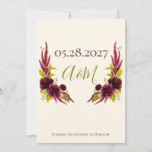 Chartreuse & Bourgogne Bloemen Save the Date Kaart (Achterkant)