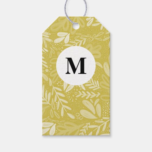 Chartreuse Bramble | Festive Botanical Monogram Cadeaulabel (Voorkant)