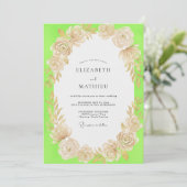 Chartreuse Champagne Bloemige Bruiloft Kaart (Staand voorkant)