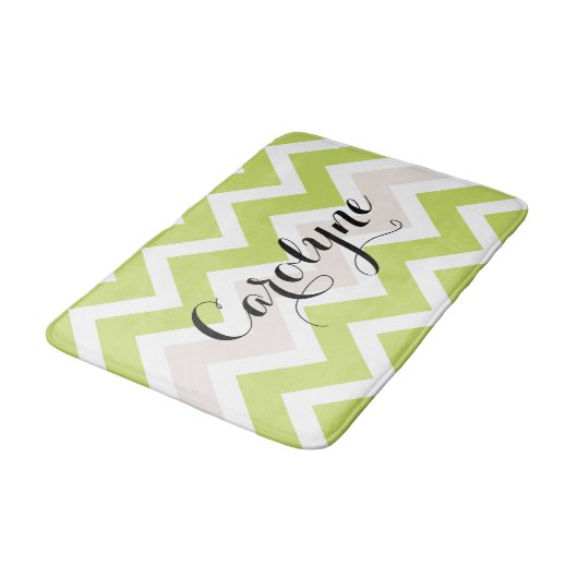 Chartreuse Chevron Patroon Gepersonaliseerd Badmat (Gekanteld)