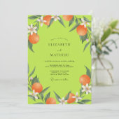 Chartreuse Citrus Oranje Eucalyptus Bruiloft Kaart (Staand voorkant)