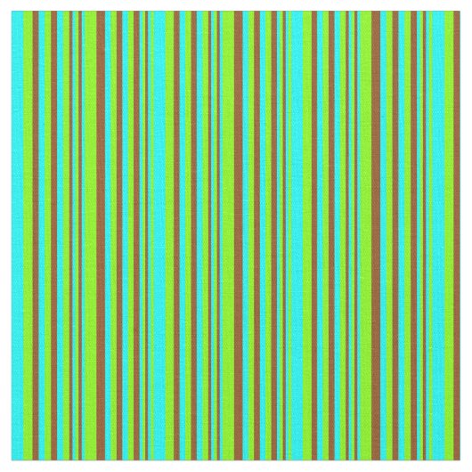Chartreuse, Cyaan & Brown Stripes Pattern Stof (Close Up)