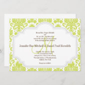 Chartreuse Damask Gray White Wedding Invitations Kaart (Voorkant / Achterkant)