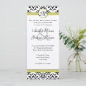 Chartreuse Damask Monogram Weddenschap Kaart (Staand voorkant)