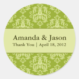 Chartreuse Damask Ronde Bruiloft Labels STI