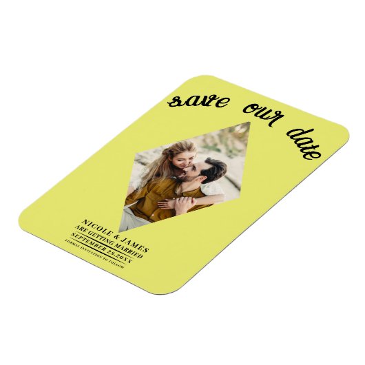 Chartreuse Diamond Foto Bruiloft Save the Date Magneet (Linkerzijde)