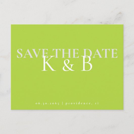 Chartreuse Eenvoud Monogram De datum opslaan Briefkaart (Voorkant)