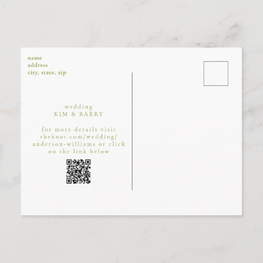 Chartreuse Eenvoud Monogram QR De datum opslaan Briefkaart (Achterkant)