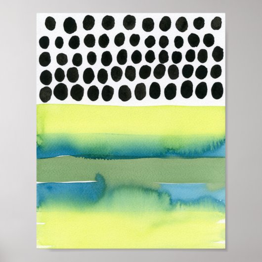 Chartreuse en Aqua Stippen Waterverf Poster (Voorkant)
