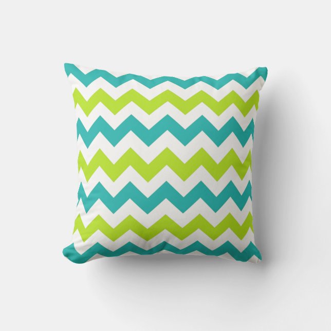 Chartreuse en Blauwgroen Chevron Zig Zag Pillow Kussen (Voorkant)