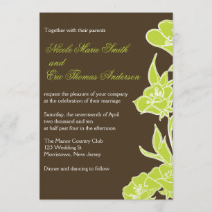 Chartreuse en bruine Floral Wedding Invitations Kaart