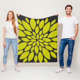 Chartreuse en Donkere Grijze BloemenUitbarsting Fleece Deken