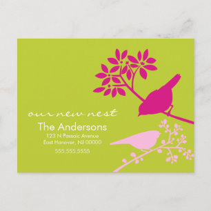 Chartreuse en Fuchsia Vogels Bewegende Aankondigin Aankondigingskaart