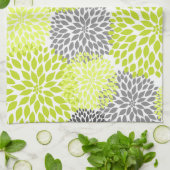 Chartreuse en Gray Floral Kitchen Tea Towel Theedoek (Gevouwen)