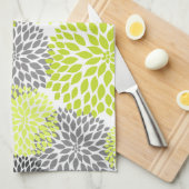 Chartreuse en Gray Floral Kitchen Tea Towel Theedoek (Quarter Fold)