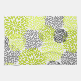 Chartreuse en Gray Floral Kitchen Tea Towel Theedoek