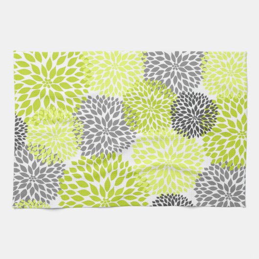Chartreuse en Gray Floral Kitchen Tea Towel Theedoek (Horizontaal)