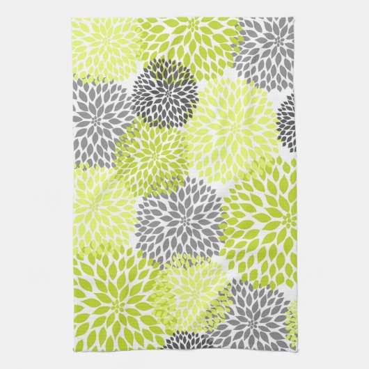 Chartreuse en Gray Floral Kitchen Tea Towel Theedoek (Verticaal)