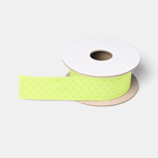 Chartreuse en Witte Geometrische Patroon Satijnen Lint (Spoel)