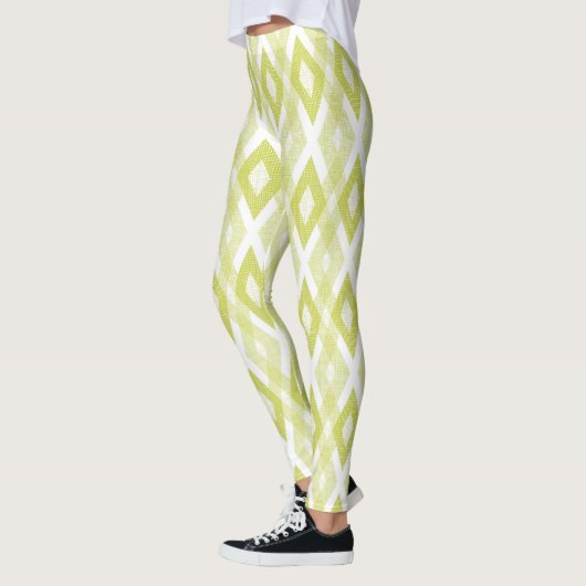 Chartreuse en Witte Grunge Harlekijnpatroon Leggings (Links)