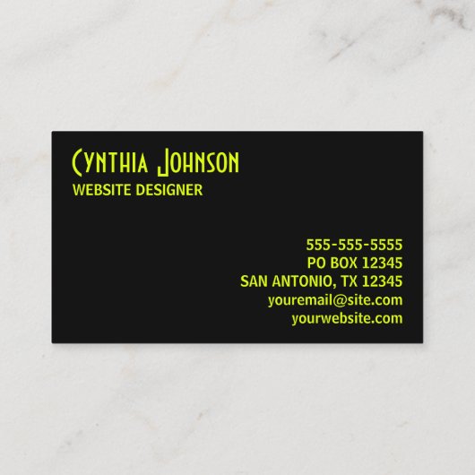 Chartreuse en zwarte retro vet visitekaartje (Achterkant)