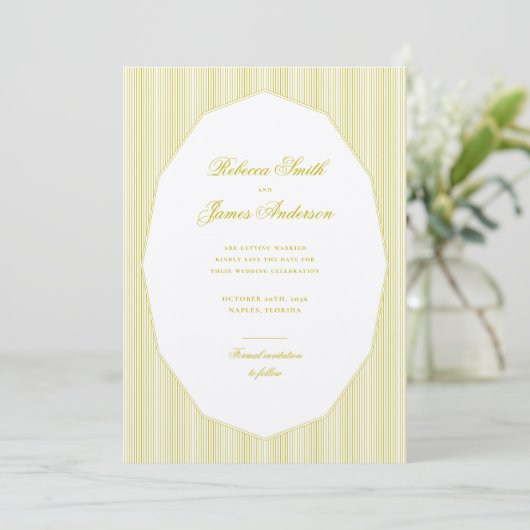 Chartreuse Formal Elegant Classic Stripes Wedding Save The Date (Staand voorkant)