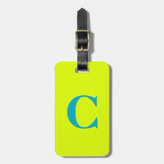 Chartreuse Geel Groen Blauw Monogram Initialen Bagagelabel (Voorkant verticaal)